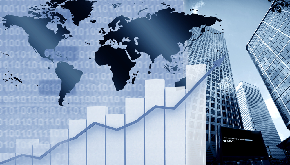Abstract business city illustration in blue shades